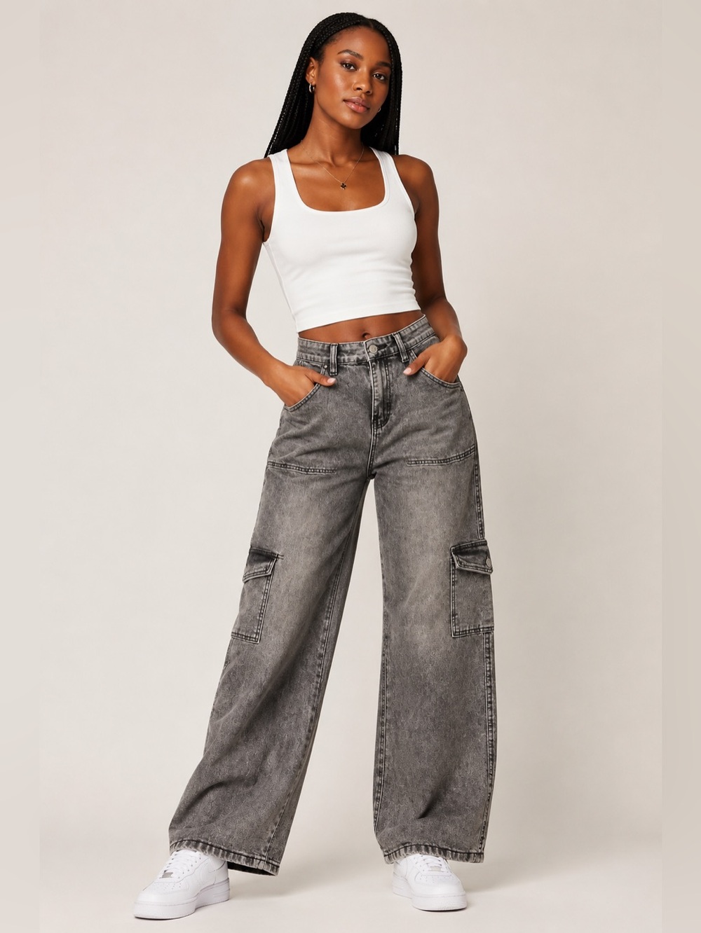 Celebrity Ace High-Waist Wide Leg Cargo Jeans Size 14